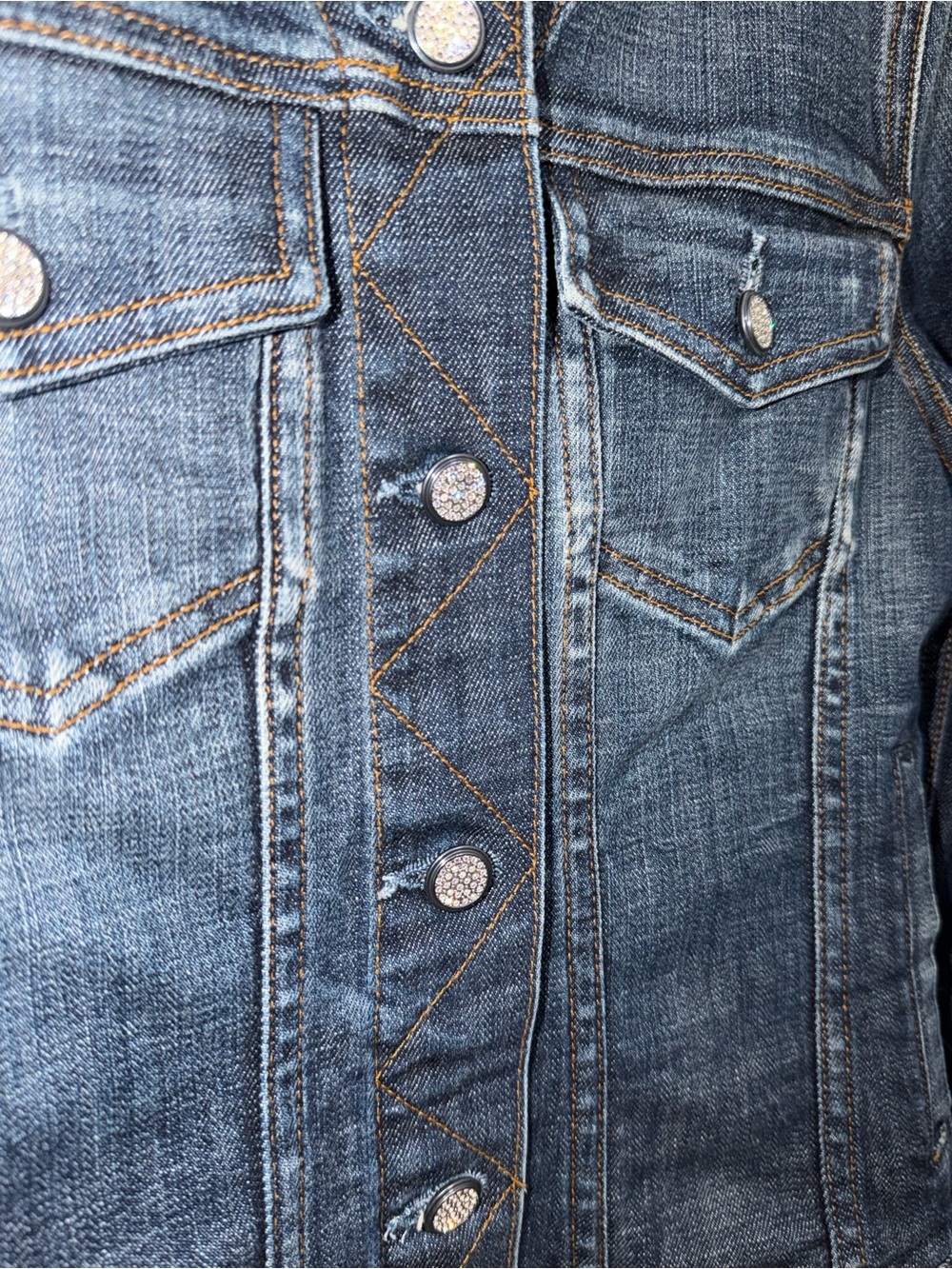 Manuel Denim Jacket Women’s Sz Small Rhinestone Buttons Cross Detail Made in USA - Picture 3 of 16